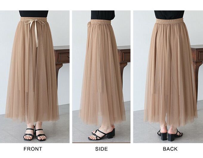 日本 BLUE EAST - 浪漫豐盈蝴蝶結綁帶薄紗裙-素色-炭灰