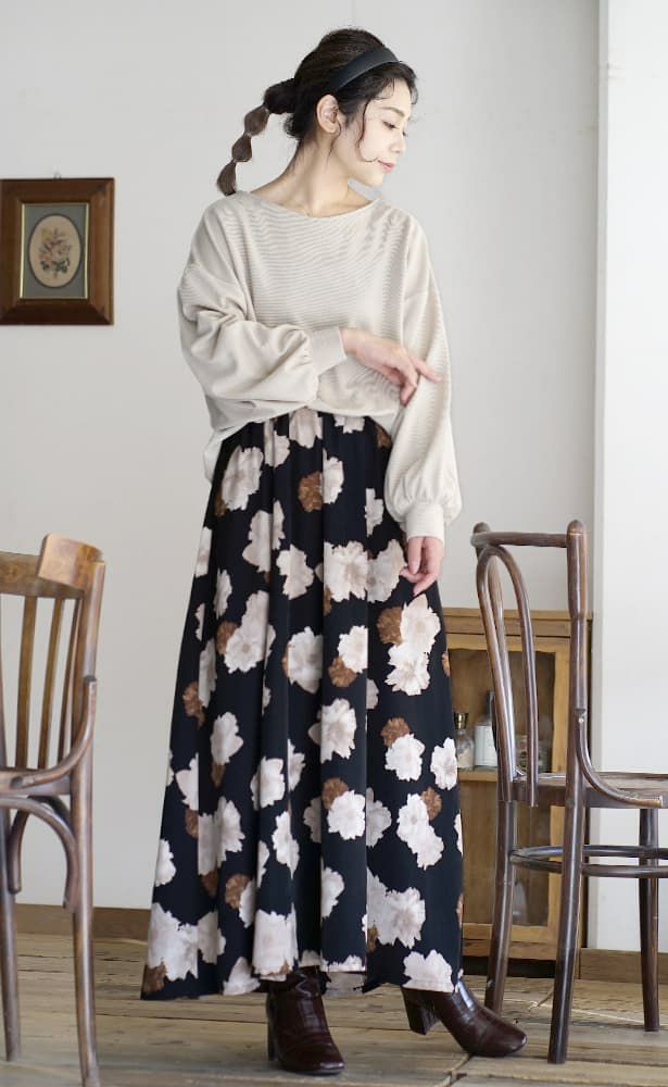 日本 zootie - 舒適細坑羅紋圓領澎袖長袖上衣-杏