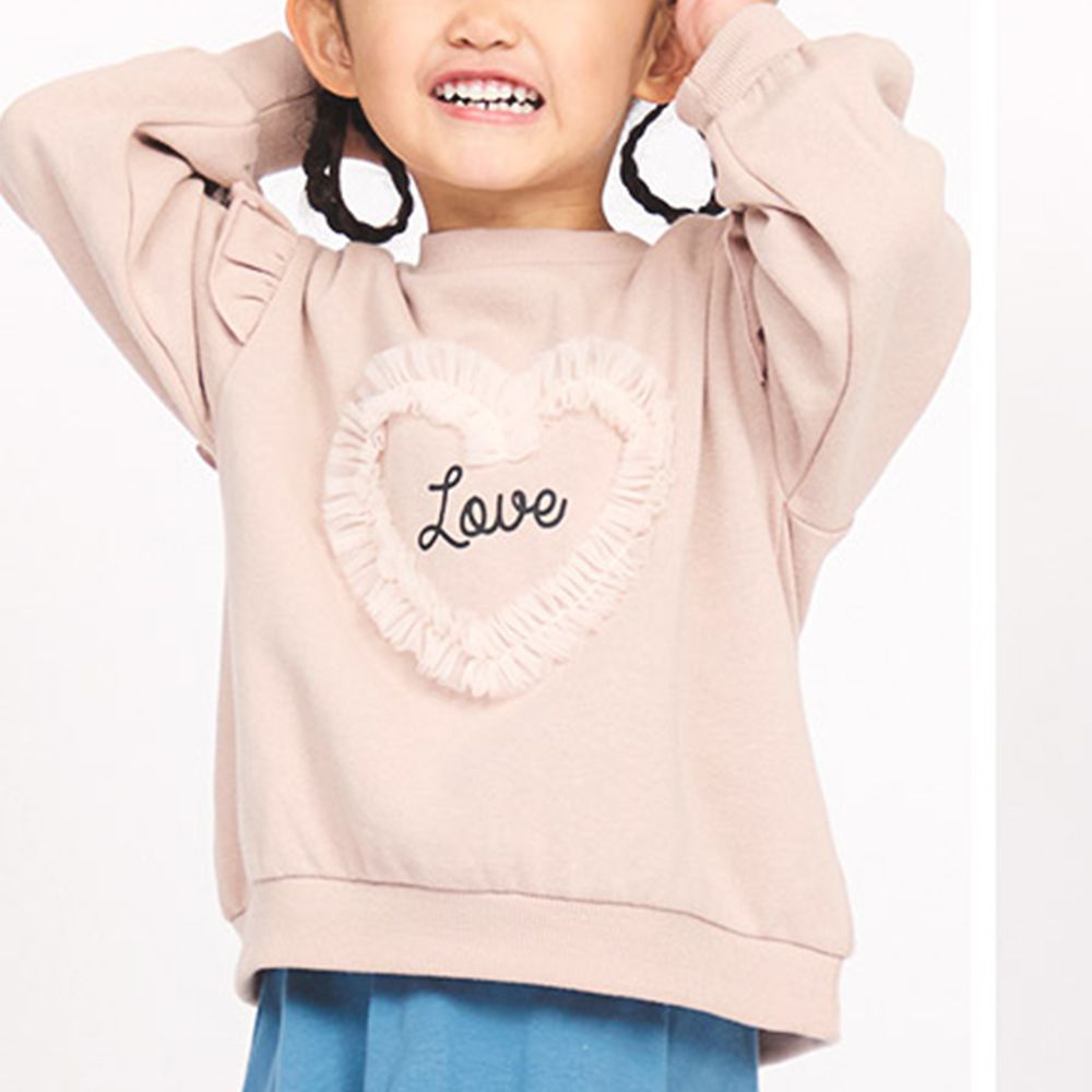 裏起毛 可愛女孩長袖上衣-薄紗愛心-粉紫