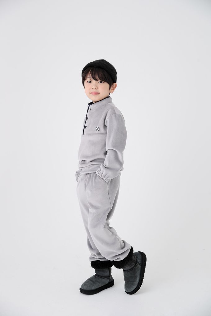 韓國 Coco Bang - (兩件式)鈕扣羅紋立領長袖套裝-卡其