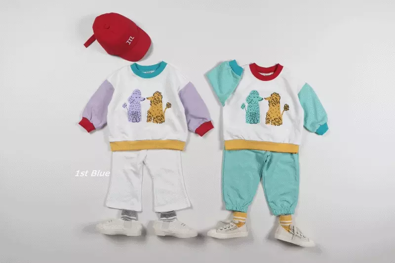 韓國 First Blue - 貴賓狗拼接色T-綠