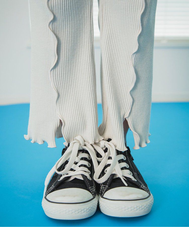 日本 BREEZE - 羅紋木耳時髦開叉長褲-象牙白