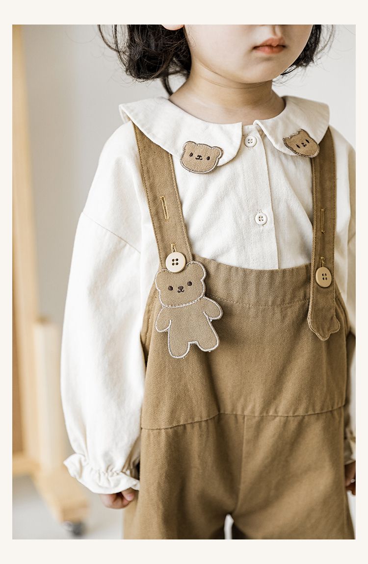 娃娃領公主袖長袖上衣-熊熊-淺杏色