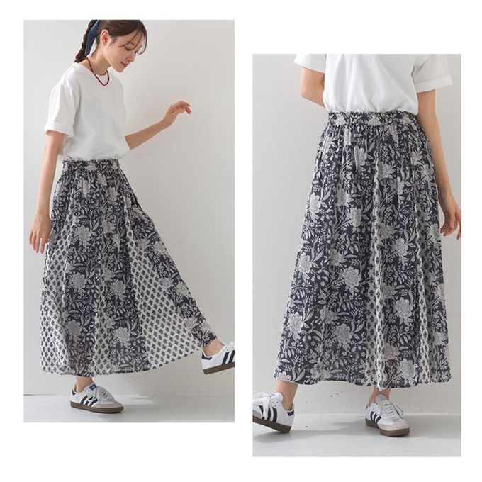 日本 OMNES - 100%印度棉 奢華印花飄逸感長裙-寶藍