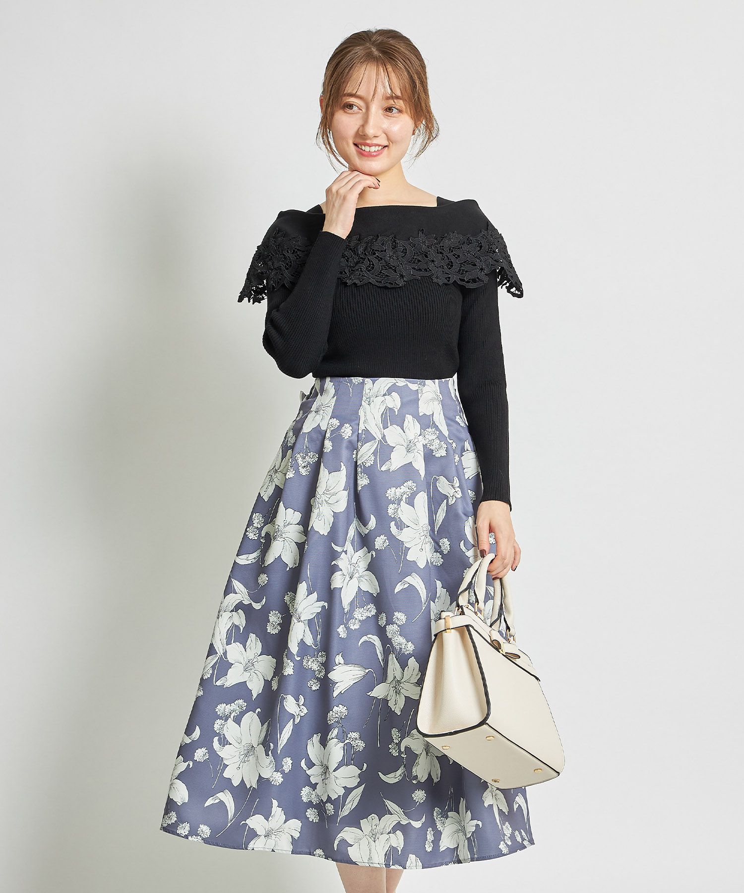 日本 tocco-closet - 氣質蕾絲拼接針織上衣-天使白