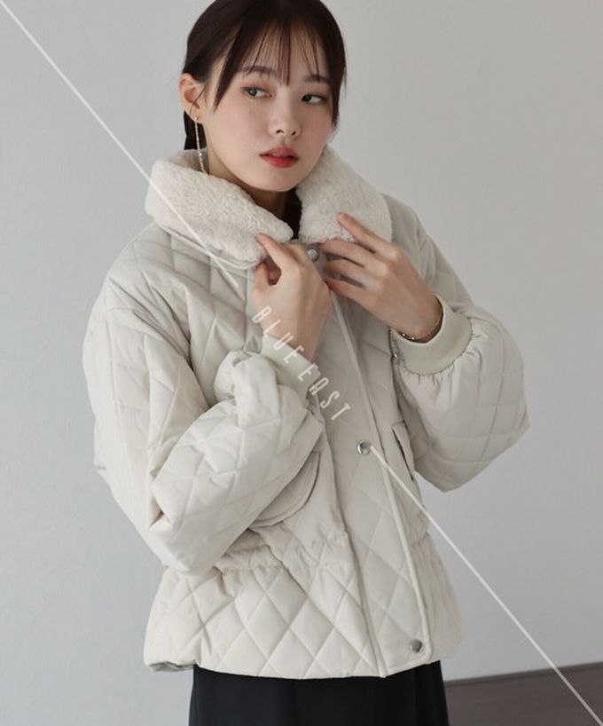 日本 BLUE EAST - 俐落翻領絎縫束腰短版外套-(毛絨領可拆)-黑