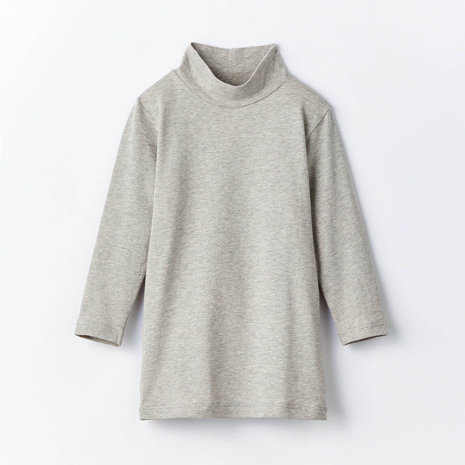 日本千趣會 - 95%棉 兒童高領九分袖發熱衣-雜灰