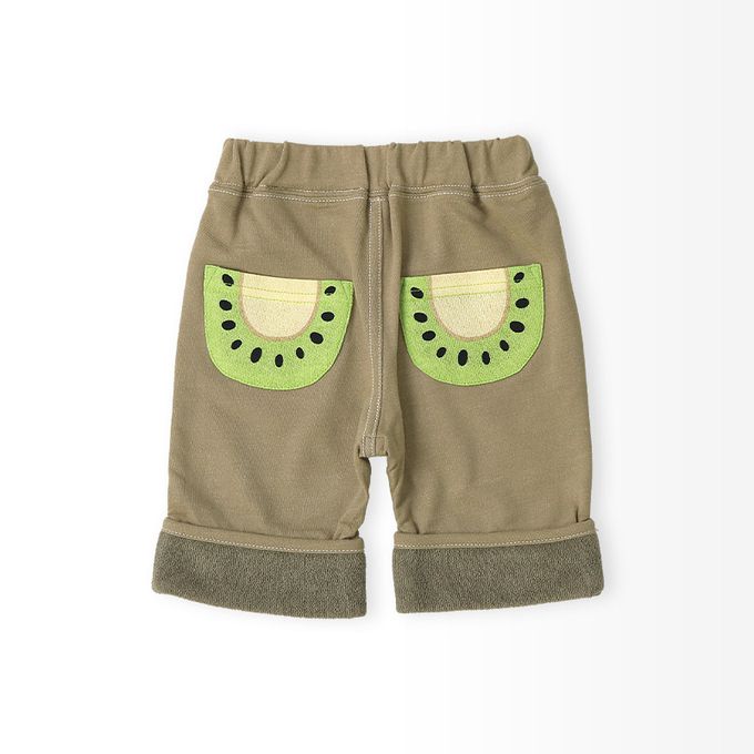 日本 ZOOLAND - 可愛水果口袋反摺造型短褲-奇異果-淺棕