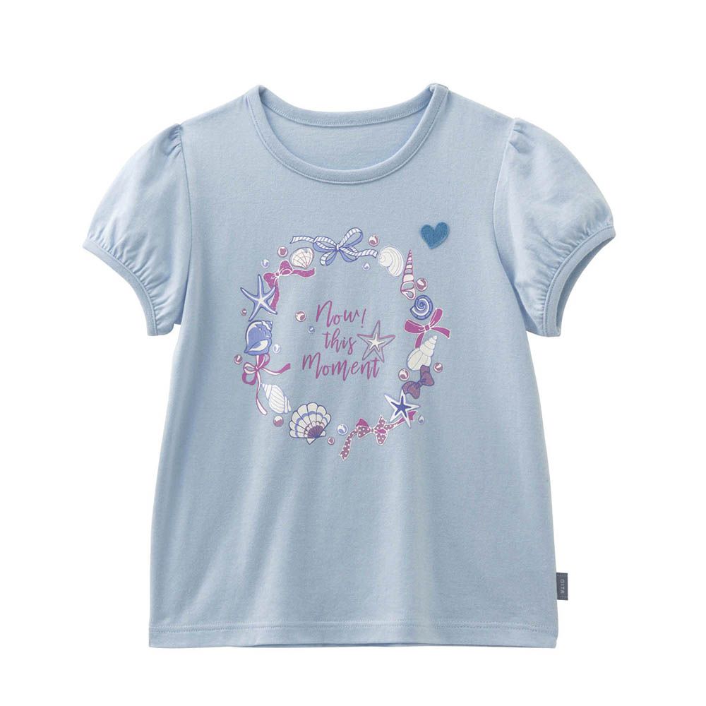 GITA 天竺棉泡泡袖上衣-貝殼-水藍