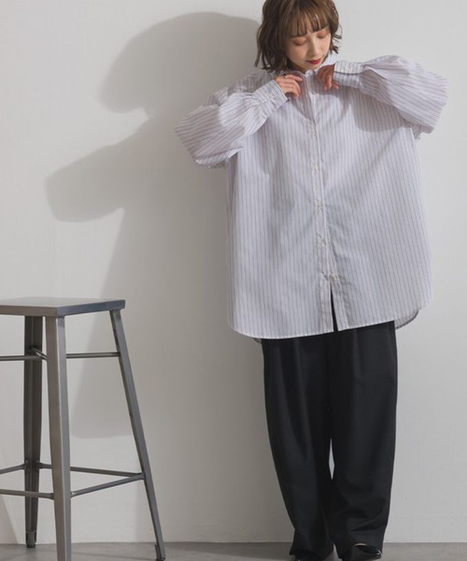 日本 ELENCARE DUE - 2way穿法俐落條紋寬版襯衫-粉紅