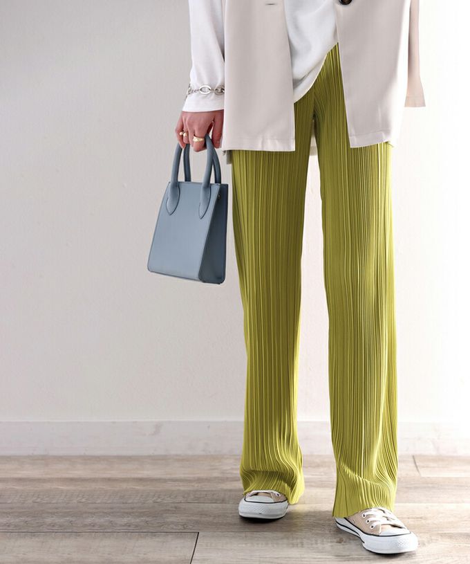 日本 Classical Elf - 光澤感細褶垂墜感長褲-珊瑚粉