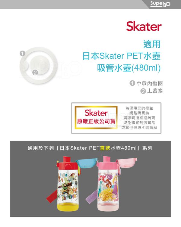 日本 SKATER - 兒童PET吸管水壺(480ml)-直飲用墊圈