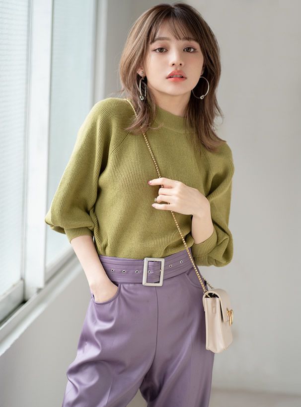 日本 GRL - 小高圓領七分袖薄款針織上衣-灰杏