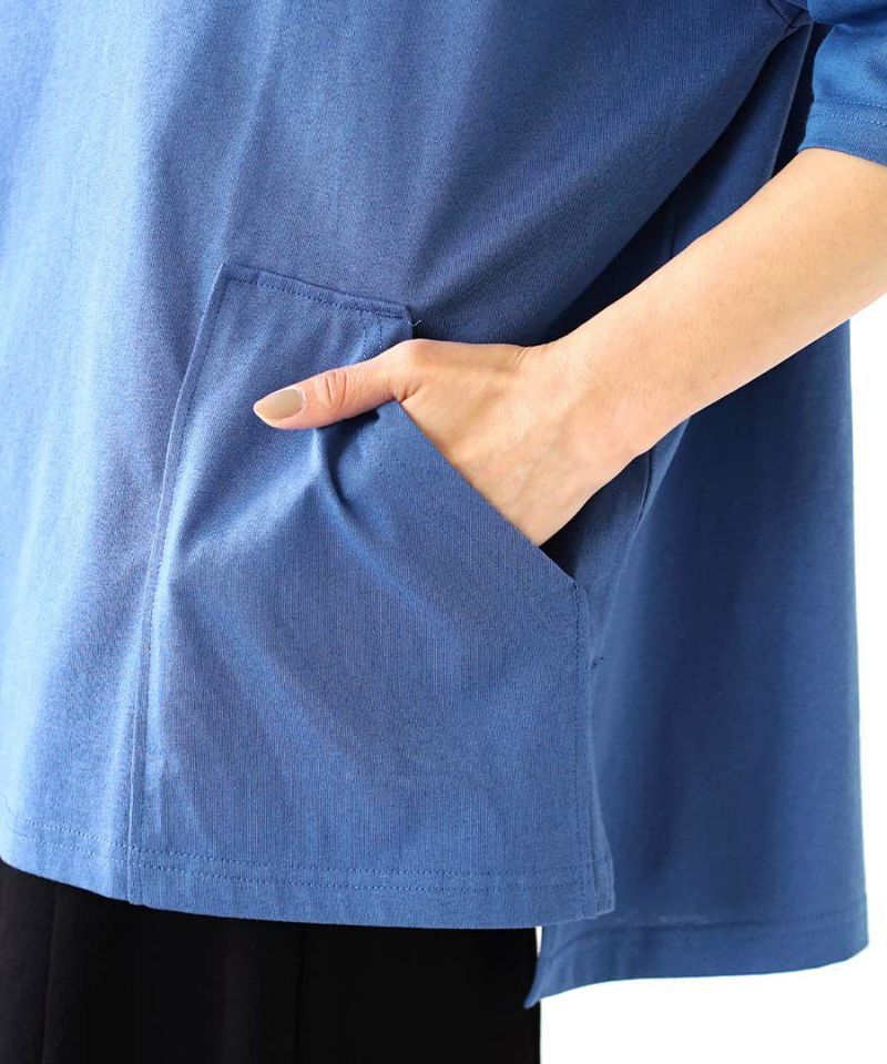 日本 zootie - 大圓領雙口袋落肩五分袖上衣-天使白