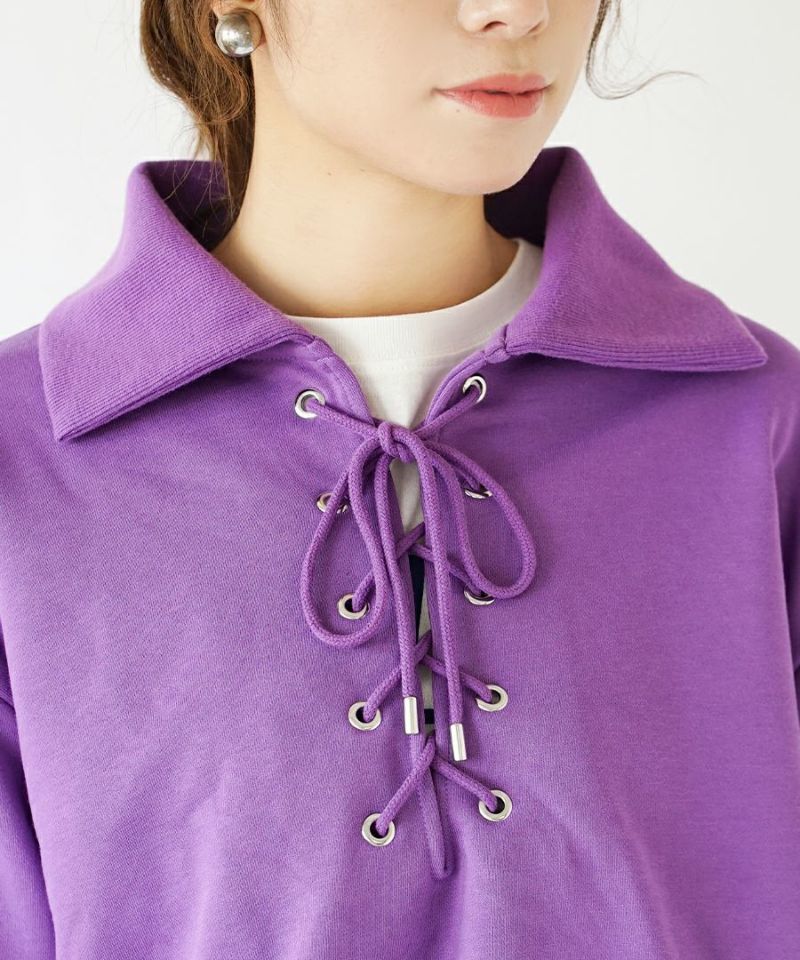 日本 zootie - 特色綁帶翻領長袖上衣-葡萄紫