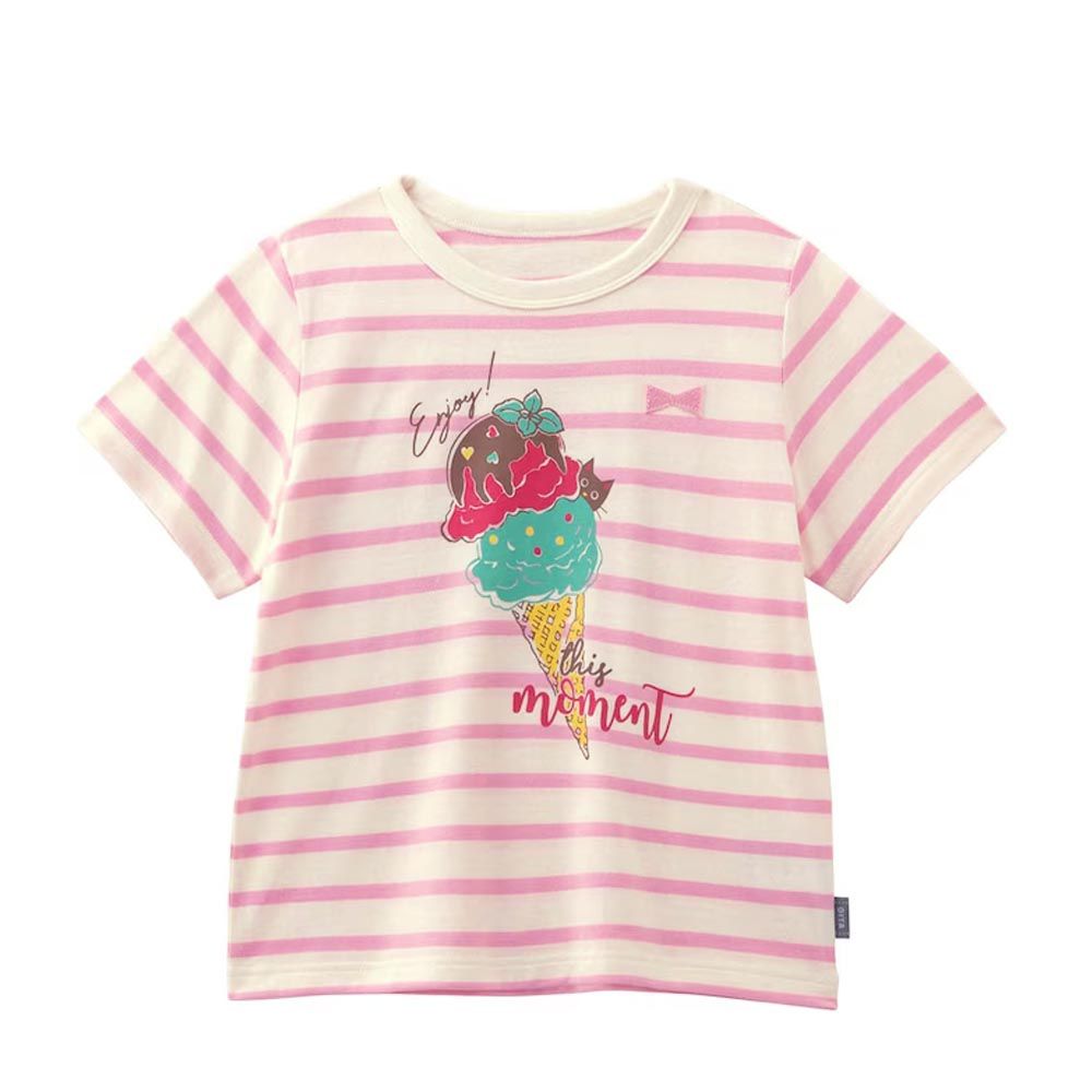 日本千趣會 - GITA 純棉印花短袖上衣-冰淇淋-粉紅條紋
