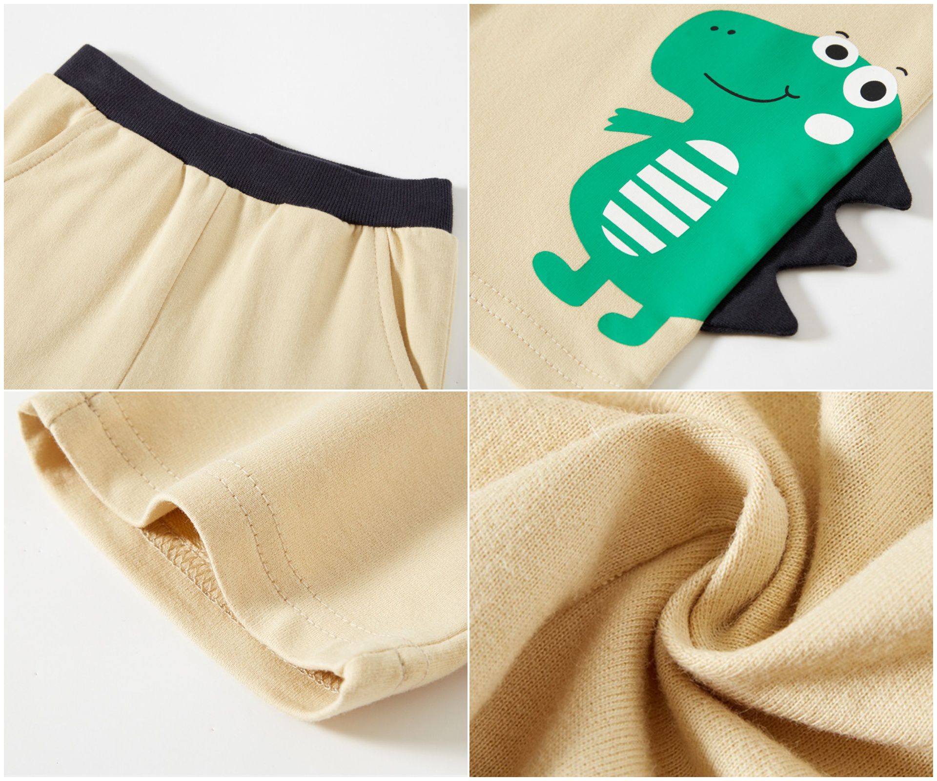 純棉運動短褲-可愛立體恐龍-杏色