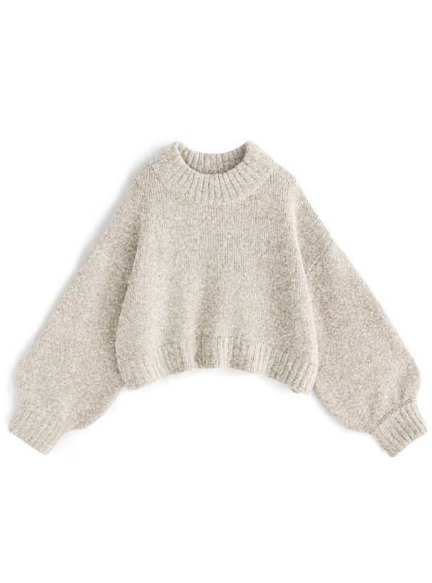 日本 GRL - 羊毛混紡短版落肩毛衣-暖橘 (F)