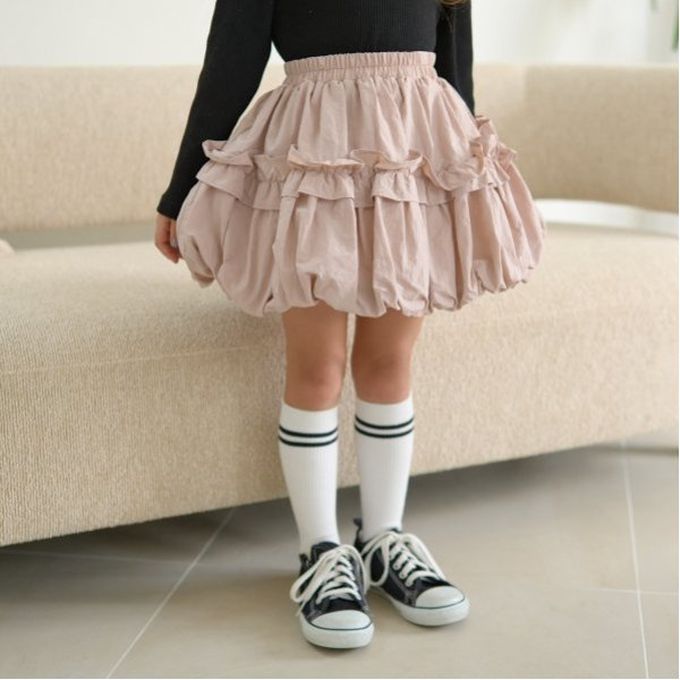 日本 Lycee mine - 俏皮摺邊澎澎氣球短裙-淺杏