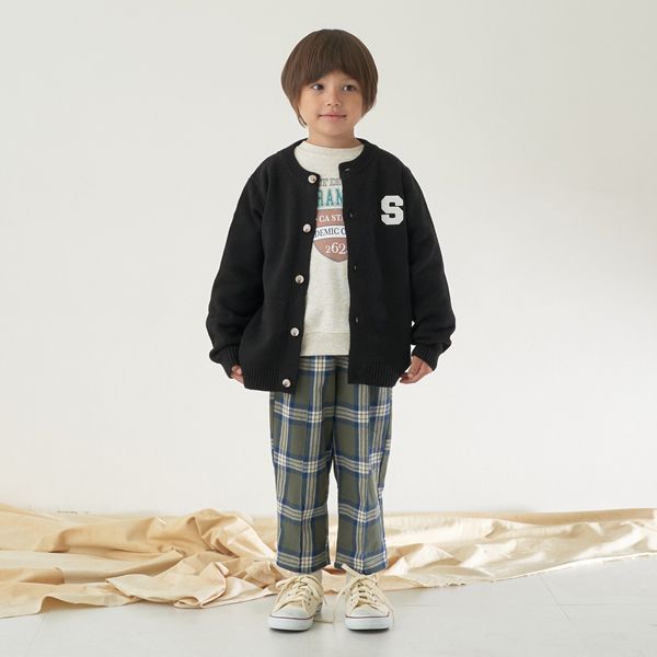 日本 b-ROOM - 字母刺繡針織開襟衫(可機洗)-灰