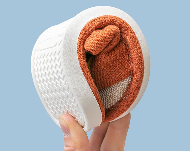 兒童亞麻室內拖鞋-笑臉-淺粉