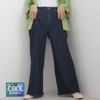 日本女裝代購 - Coolish 接觸涼感舒適快乾丹寧寬褲-靛藍