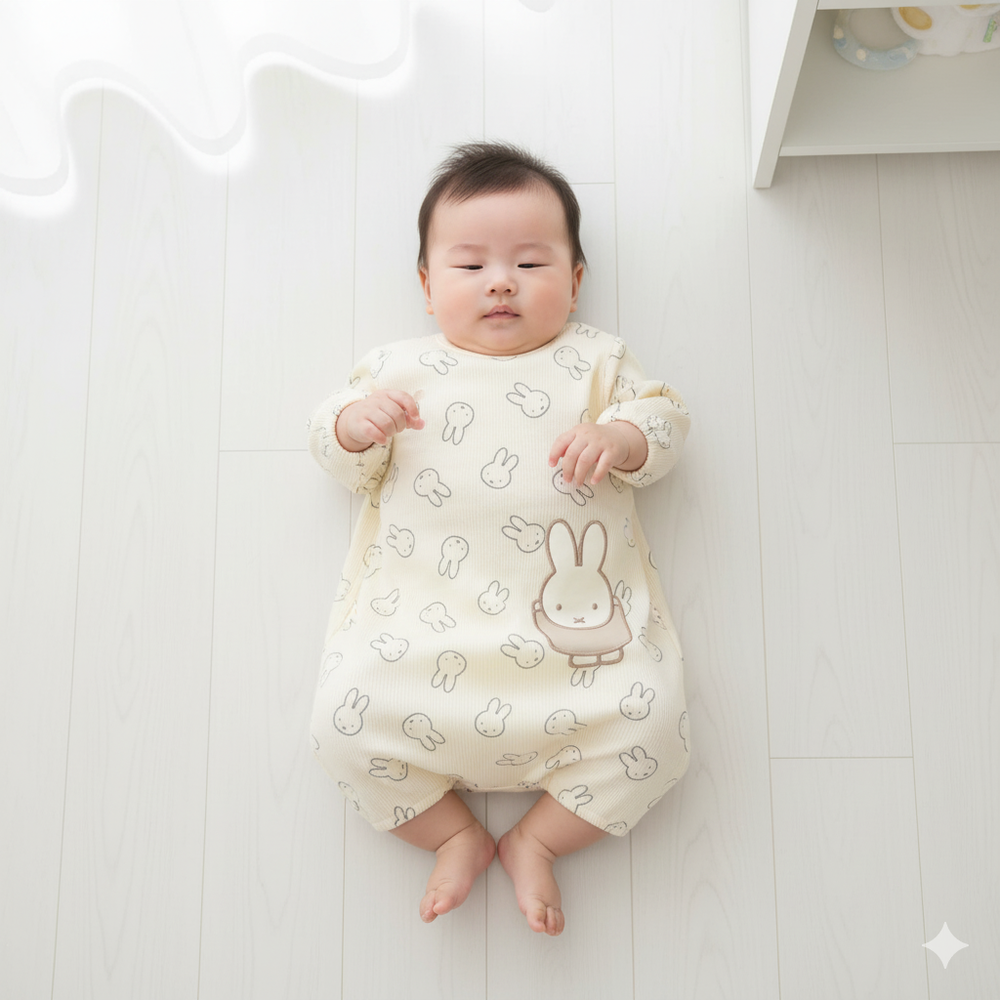 長袖連身衣-附帽子 米飛兔-淺卡其色 (50~60cm)