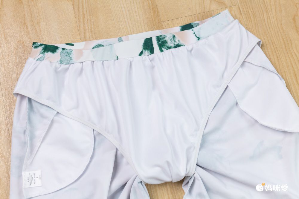 男士泳褲-潑墨葉片-綠+白-直播專屬