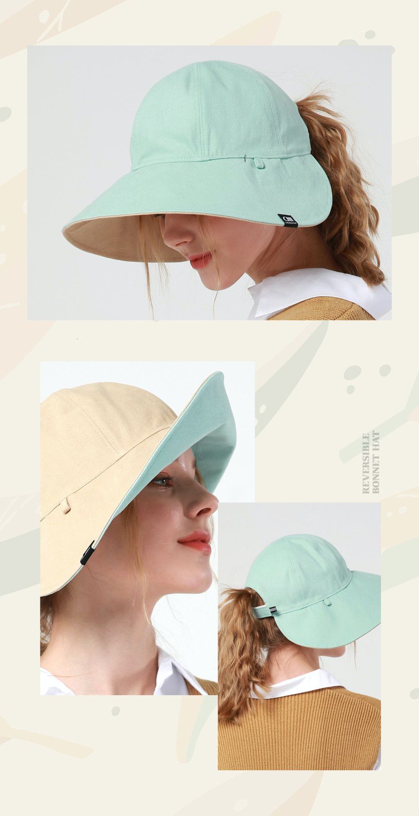 韓國 CHAMELEON - 雙面牛仔布料遮陽帽-黑/棕