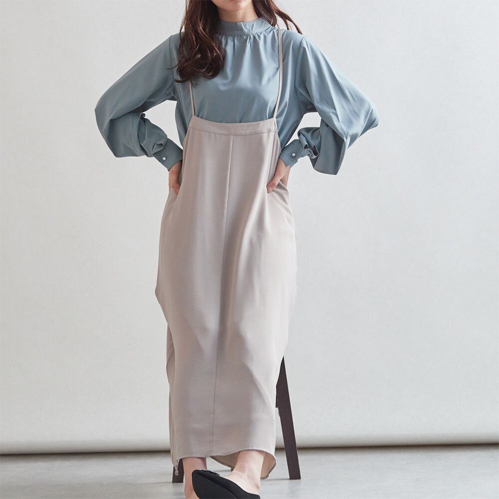 日本女裝代購 - 細肩帶半身吊帶裙(可調整長度)-黑