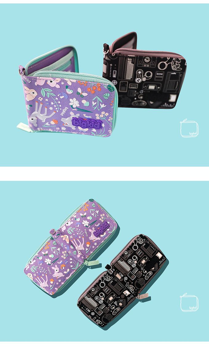 韓國 bigkid - (附吊繩)拉鍊式折疊錢包-電玩遊戲 (折疊後11*8.5cm)