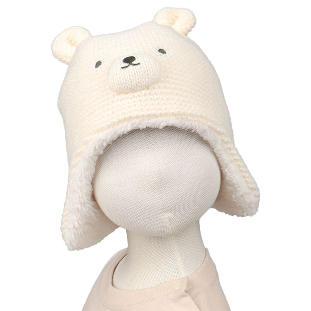 冬季針織帽 內裡刷毛-動物-象牙白色