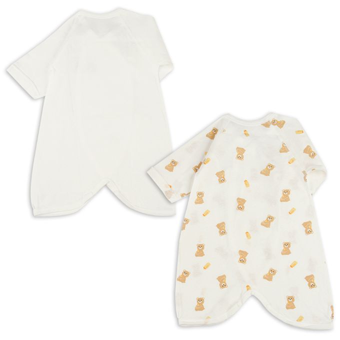 akachan honpo - 長袖蝴蝶裝2件組-按扣款-米白色 (50~60cm)