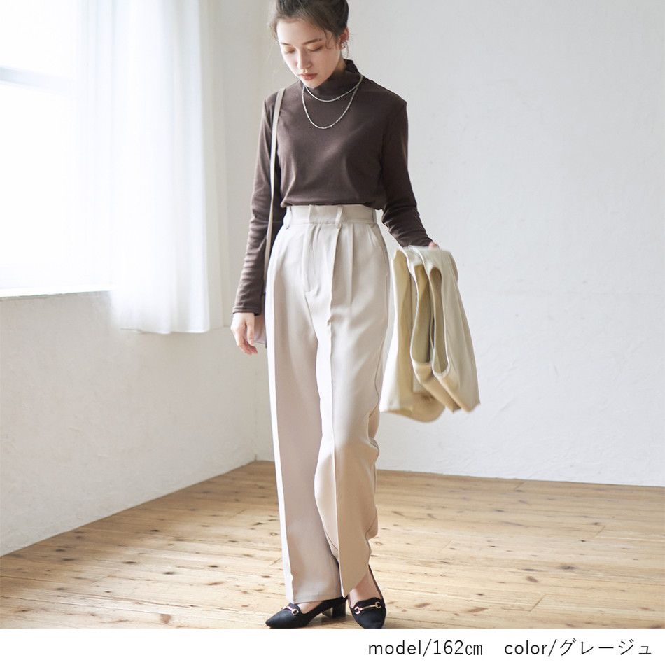 日本 Rejoule - 百搭修身打褶西裝褲-時尚黑