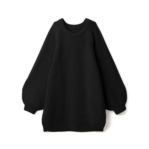 日本 GRL - 寬鬆短版針織長袖洋裝-黑