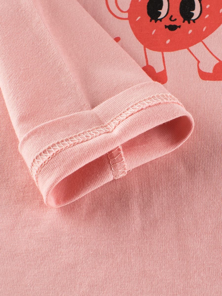 純棉圓領薄長袖上衣-大眼睛草莓-粉色