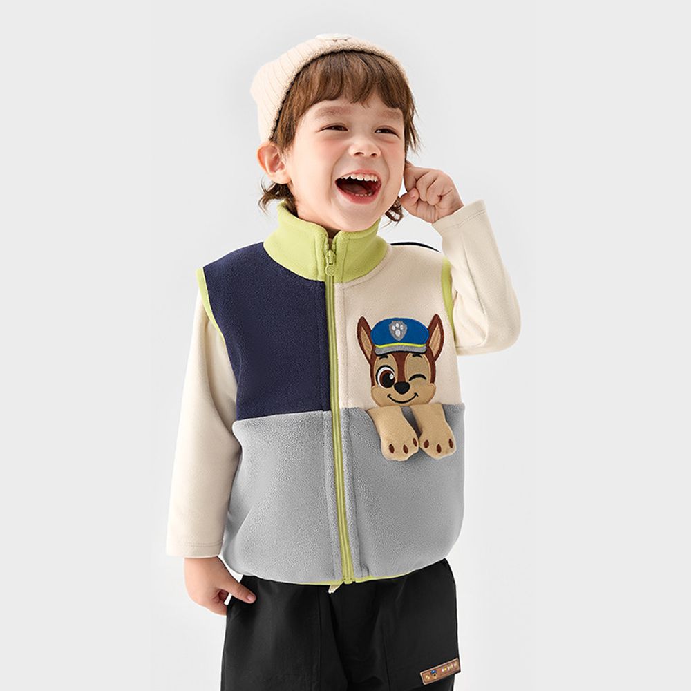 卡通汪汪隊立體造型加絨高領背心-卡通人物阿奇-批色灰