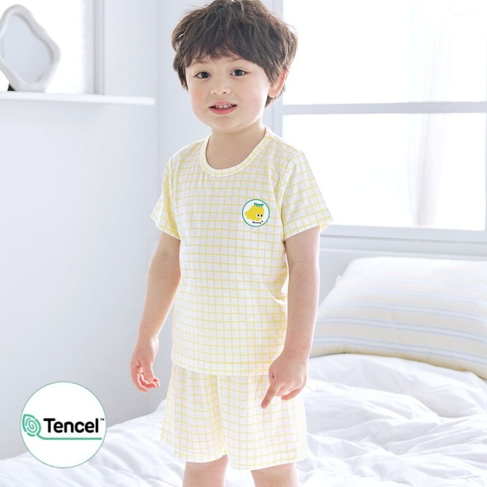 天絲莫代爾透氣短袖家居服-格紋香蕉-白X黃