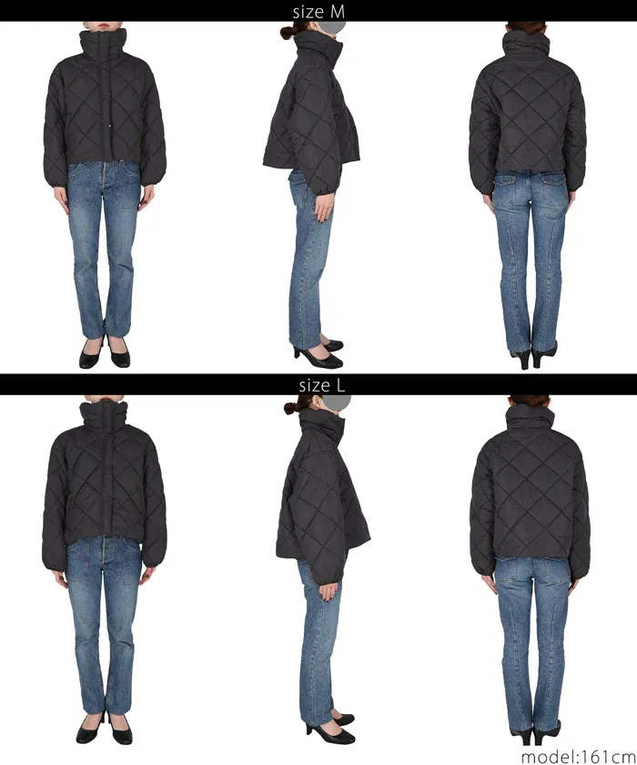 日本 COCA - 菱紋衍縫翻領鋪棉短版外套-氣質米