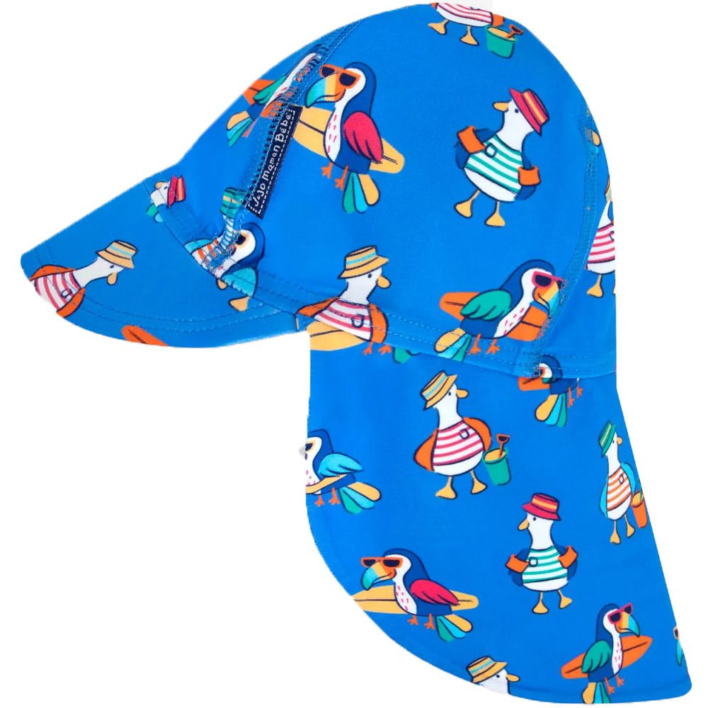 英國 JoJo Maman BeBe - 嬰幼兒/兒童泳裝戲水UPF50+防曬護頸遮陽帽-海鷗家族