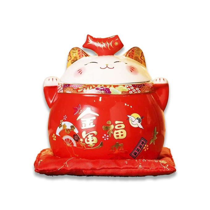 MODACore 摩達客 - ◉春節開運◉開運超招財貓密封罐糖果盒擺飾_四色可選(贈坐墊)/聚寶盆收納好物-粉色