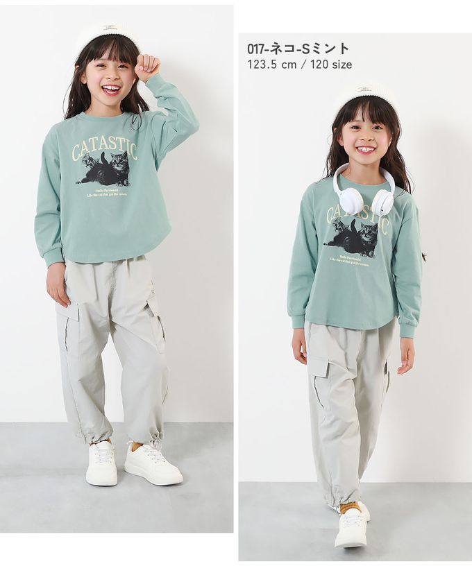 日本 devirock - 100%棉 女孩印花圓弧長袖上衣-英文logo-桃粉