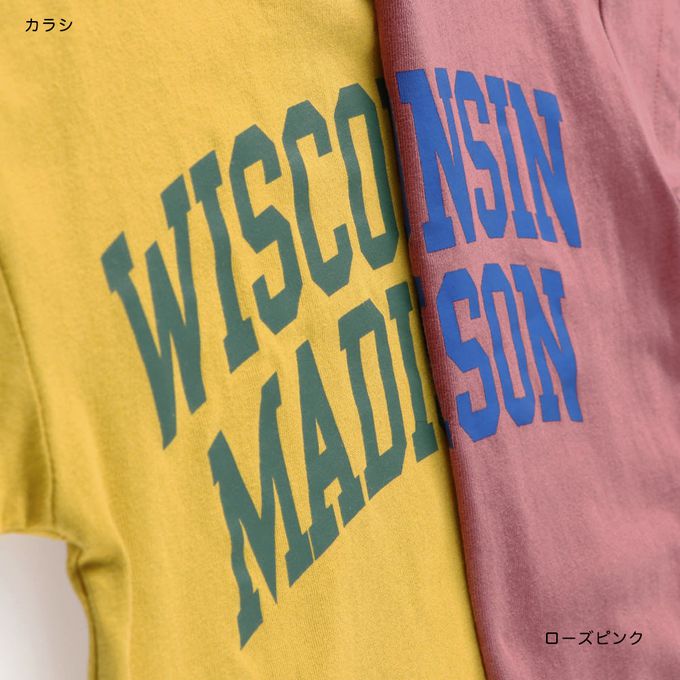 日本 BRANSHES - 100%棉 個性標語短袖上衣-WISCONSIN MADISON-芥黃