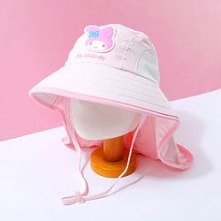韓國配件連線 - 卡通造型大帽簷網眼防曬遮脖帽-卡通人物美樂蒂-淡粉 (頭圍約52~54cm)