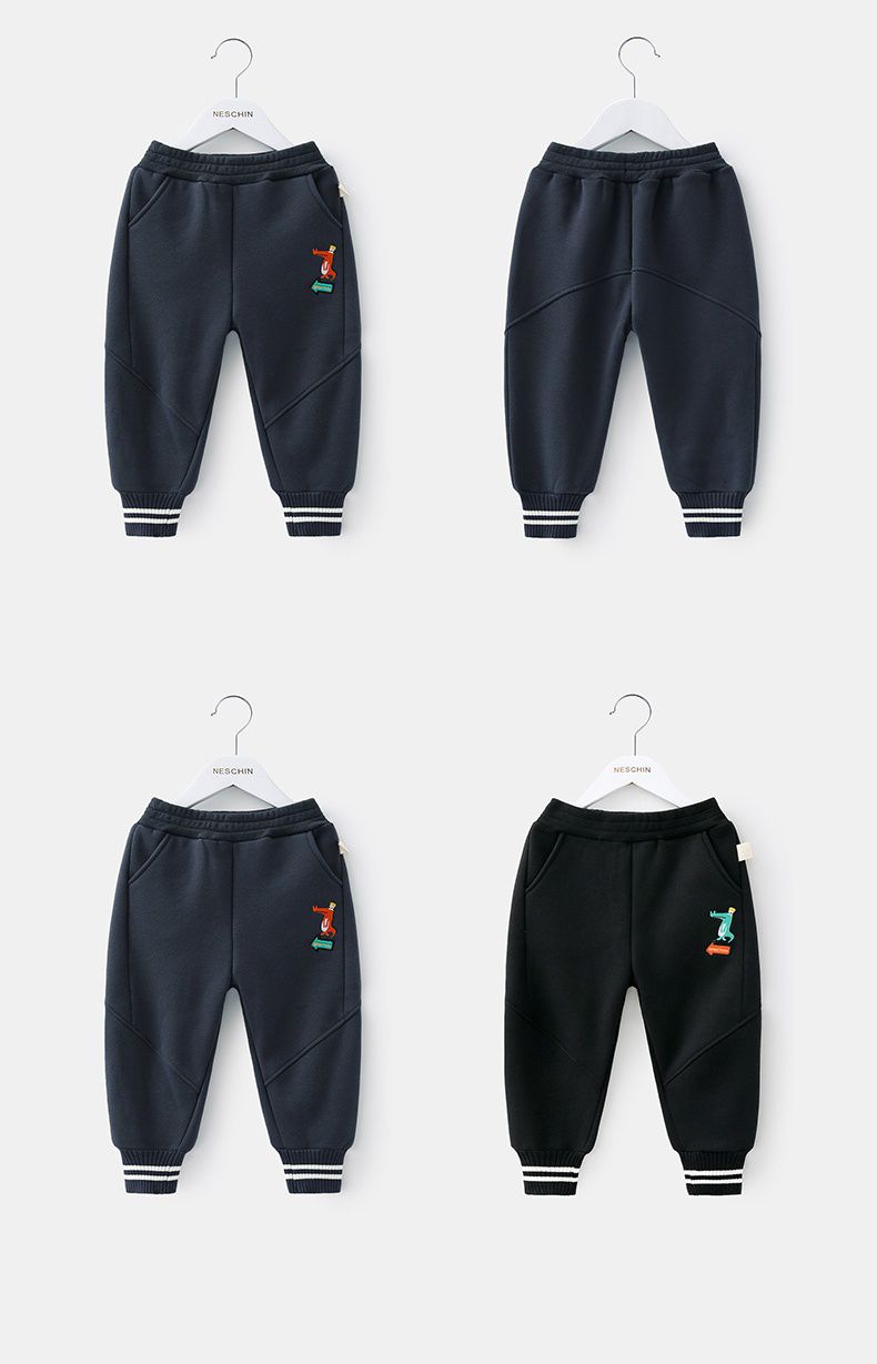 薄絨腰鬆緊休閒保暖束口長褲-呆呆小鱷魚-深灰色