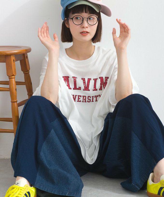 日本 Lupilien - 接觸冷感 學院風印花荷葉寬袖上衣-橘