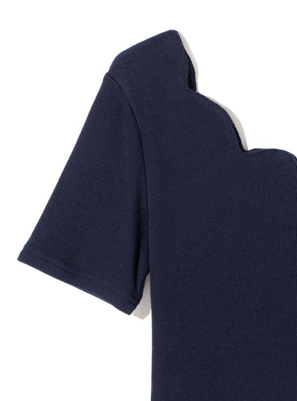 日本 GRL - 氣質花朵領顯瘦短袖上衣-深海藍