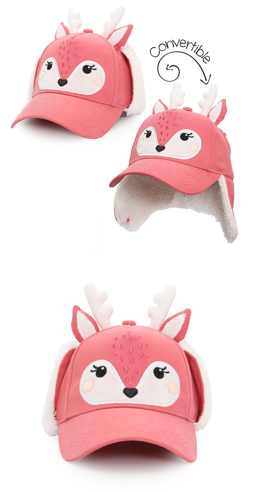 加拿大 flapjackkids - 3D造型遮耳棒球帽-小鹿斑比