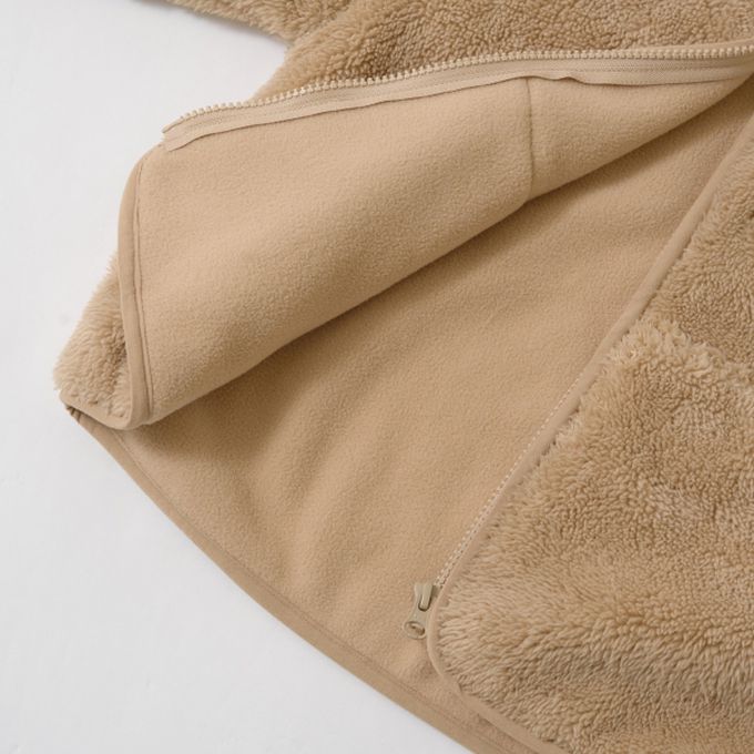 日本 b-ROOM - 泰迪熊絨毛溫暖拉鍊外套-藍綠