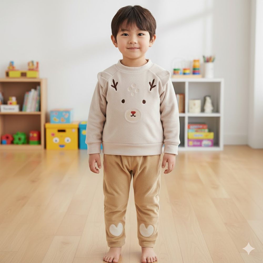 幫助睡眠長袖家居服-軟綿彈性-淺卡其色